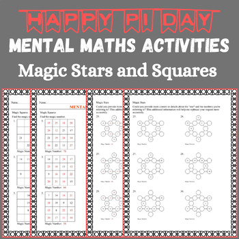 Preview of Pi Day Activities Fun Mental Maths Magic Stars and Squares No Prep Worksheets