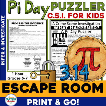Preview of Pi Day Activities | Pi Day Mystery Reading Passages & Escape Room | CSI