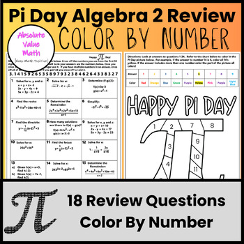 Preview of Pi Day Activity Algebra 2 Review Color by Number (FULL PERIOD)