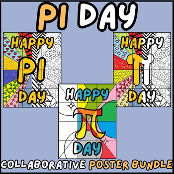 Preview of Pi Day Activity Collaborative Poster bundle | Pi Day Coloring pages