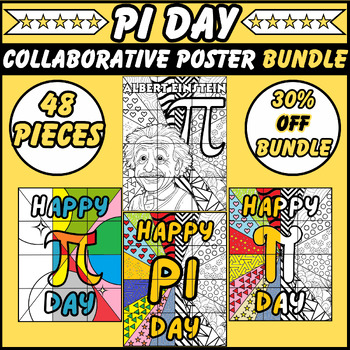 Preview of Pi Day & Albert Einstein Activity Collaborative Poster bundle | Coloring page
