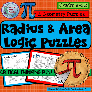Preview of Pi Day - Area and Radius Activities - Geometry Logic Puzzles