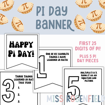 Preview of Pi Day Banner and Bunting for Classroom Activity with Math Prompts