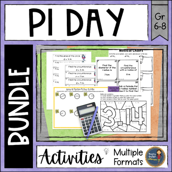 Preview of Pi Day Math Activity Bundle - Area of Circles, Circumference - Games, Worksheets
