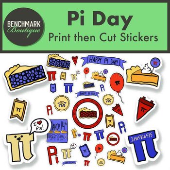 Preview of Pi Day Stickers Pi Day Print then Cut Stickers Printable Low Prep Pi Day