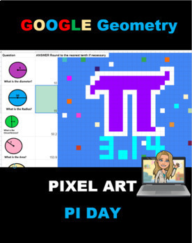 Preview of Pi Day Circle Activity Geometry Pixel Art Google Sheets