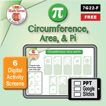 Preview of Pi Day Circumference Area Circles DIGITAL MATCHING: 6 PPT / Google Slides 7G22-F