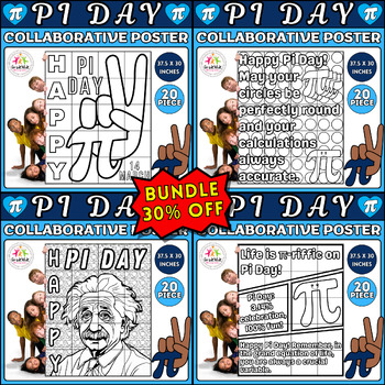 Preview of Pi Day Collaborative Coloring Poster Bundle: Engaging Classroom Art Projects