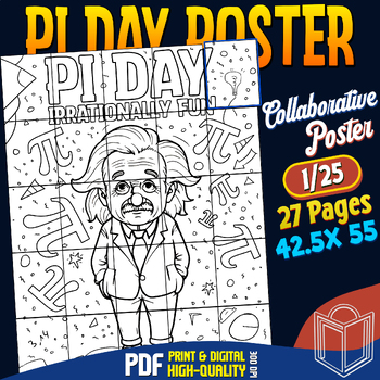 Preview of Pi Day Collaborative Poster Coloring Craft: Celebrate Creativity For Classroom