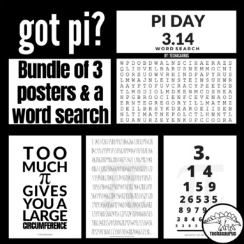 Preview of Back to School Math Classroom Decor Pi Day Posters, Activity Math Posters Bundle