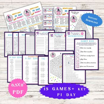 Preview of Pi Day Games for Classrooms Trivia Math Activities Worksheets Family Party Adult