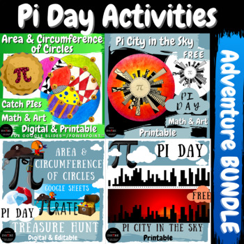 Preview of Pi Day Math Activities BUNDLE Treasure Hunt Math Art Area Circumference Circles