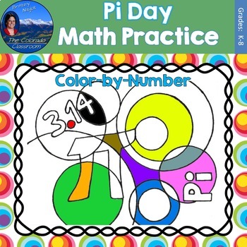 Preview of Pi Day Math Practice Color by Number Grades K-8 Bundle