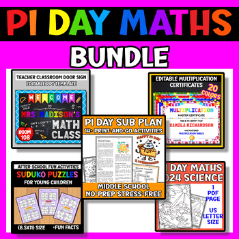 Preview of Pi Day Maths 2024 Science: Sub Plan+Coloring+Certificate+Sudoku+Teacher Name Ta