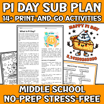 Preview of Pi Day Maths 2024 Science Sub Plan or Independent Work Middle School 5th 6th 7th