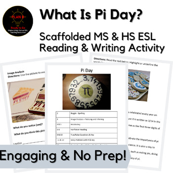 Preview of Pi Day Middle & High School ESL Independent No Prep Read & Write Sub Activity