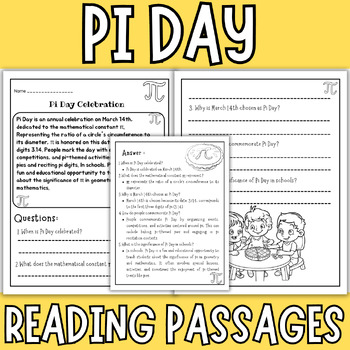 Preview of Pi Day Reading Comprehension Passage & Questions - pi day high school activities