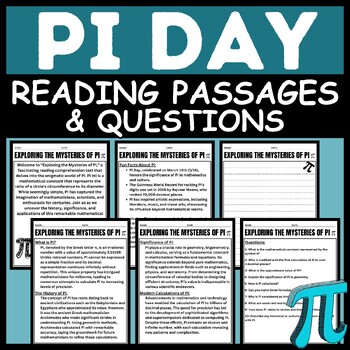 Preview of Pi Day Reading Passages | History of Pi Day Reading Comprehension Worksheets