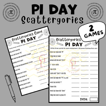 Preview of Pi Day Scattergories game Puzzle riddles sight word middle high school 7th 8th