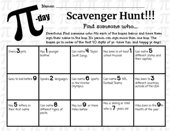 Preview of Pi-Day Scavenger Hunt Activity