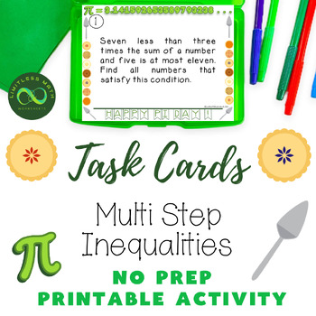 Preview of Pi Day Task Cards - Multi Step Inequalities Word Problems