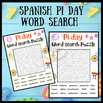 Preview of Pi Day word search SPANISH Día Pi sight word problem crossword activities middle