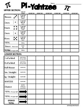 pi yahtzee game by the magical math teacher teachers pay