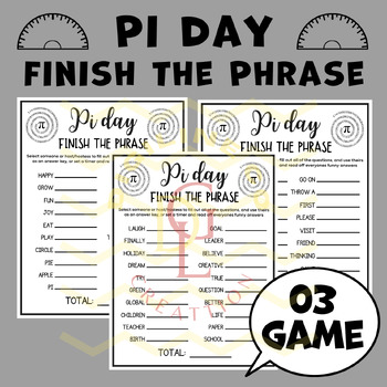 Preview of Pi day Finish the Phrase activity word problem crossword middle high school 6th
