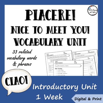 Preview of Piacere! Nice to Meet You! Back to School Italian Vocabulary Unit
