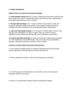 Preview of 7. Piaget Worksheet