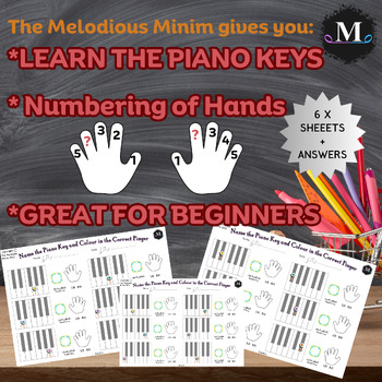 Preview of Piano Beginners - Name the Keys & Colour in the Finger - Left and Right Hands