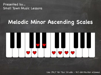 Preview of Piano Chalkboard - Melodic Minor Ascending 1-Octave Scales (PDF - 21 slides)