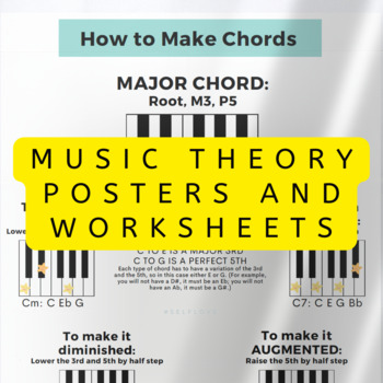 Preview of Piano Chords - Music Theory - How to Make Chords - Poster and Worksheets