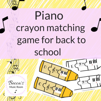 Preview of Piano Crayon Matching Game for Back to School Music Review