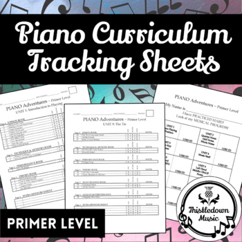 Preview of Piano Curriculum Tracking Sheets - PRIMER LEVEL - Student Sticker Sheet Included