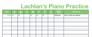 Preview of Piano / Instrumental Teaching Practice Logs - Adjustable