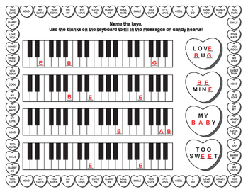 Piano Key Candy Heart Cipher Worksheets 4 PAGES by Breezy's Coloring