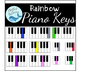 Preview of Piano Key Clip Art: Rainbow Color, Music/Piano Clip Art, Worksheets, flash cards