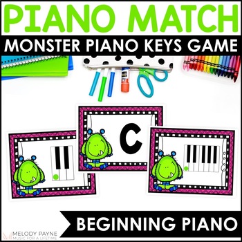 Preview of Monster Piano Keys Matching Game for Beginning Piano Lessons - White Piano Keys