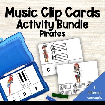 Preview of Piano Key Names, Music Notes, & Intervals- Task Card - Clothespin Game - Pirates