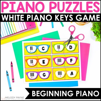 Preview of White Piano Keys Puzzles - Summer Music Matching Game - Beginning Piano Lessons