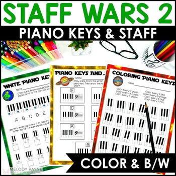 Preview of Piano Key & Staff Worksheets - Staff Wars for Music Class & Piano Lessons