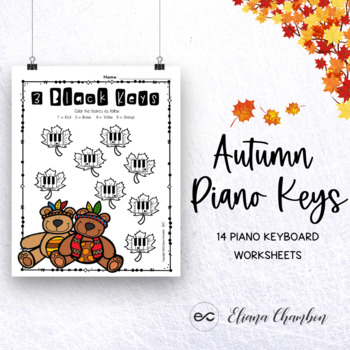 Preview of Piano Keyboard Music Worksheets - Piano Keys - Autumn / Fall / Thanksgiving