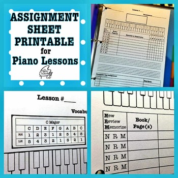 Preview of Piano Lessons Assignment Sheet