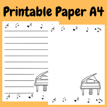 Preview of Piano Music Stationary Paper A4 for Printable