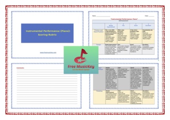 Preview of Piano Performance Rubrics (self-peer-assessment) by Free MusicKey