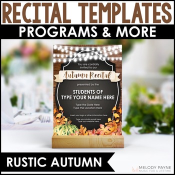 Preview of Piano Recital Template - Recital Programs, Certificates, & More - Rustic Autumn