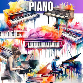 Preview of Piano Watercolor ClipArt - Clip Art - Commercial use - Instruments ClipArt