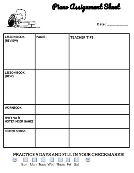 piano lesson assignment sheet pdf