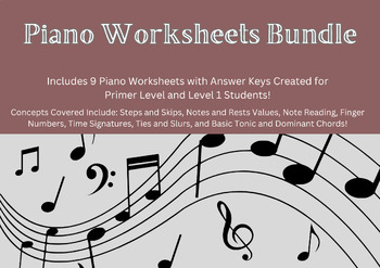 Preview of Piano Worksheets for Primer Level and Level 1 Students